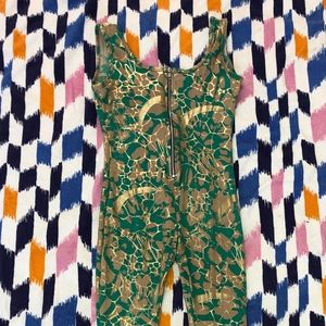 Metallic Gold and Green Spandex Jumpsuit Catsuit